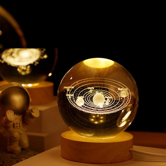 Led Night Light Glow 3D Crystal Ball Night Lights, Glowing Planet, Galaxy, Moon Table Lamp, USB Atmosphere Lamp Teen Birthday Gift Night Light That Lights up in the Dark