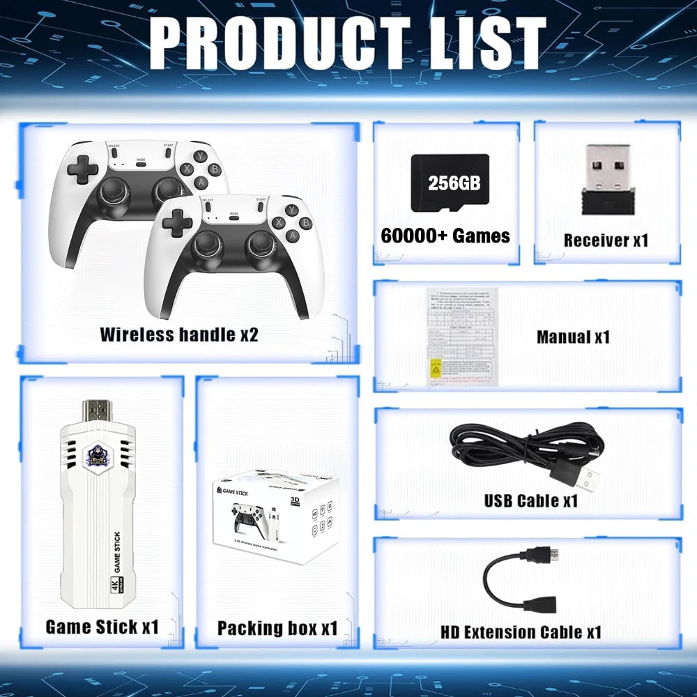 Consola de videojuegos X2 PRO, 256 GB, 60 000 juegos, 4K HD, doble mando inalámbrico de 2,4 G, más de 40 simuladores para N64, PSP, PS1 y GBA